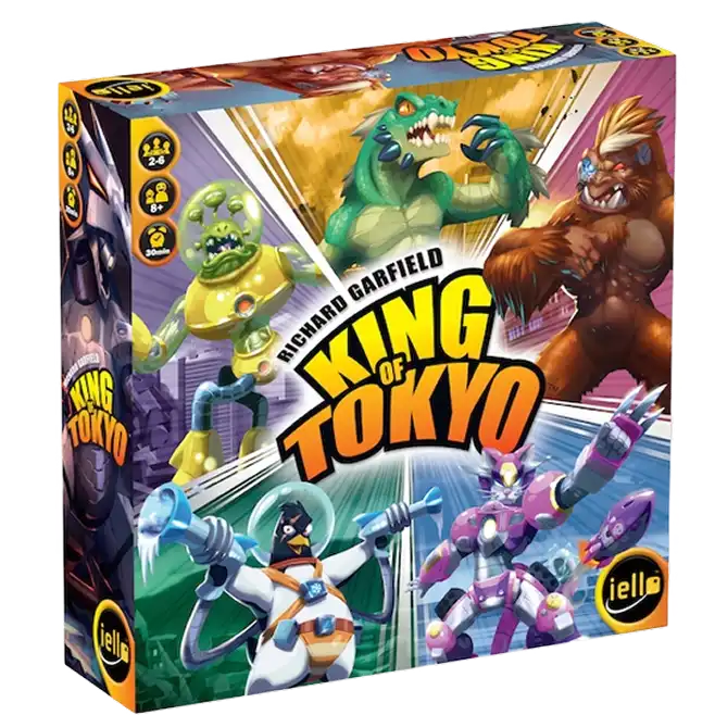 Pudełko gry kościanej King of Tokyo z kolorowymi potworami i szybką, rodzinną rozgrywką strategiczną.